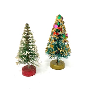 Vintage Bottle Brush Christmas Trees, Glitter Sparkles Flocking
