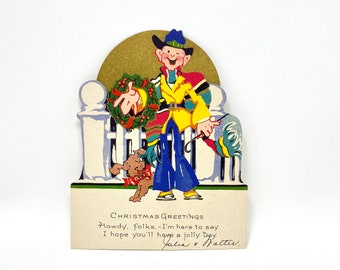Antique Christmas Card, Cowboy Theme, Faithful Dog