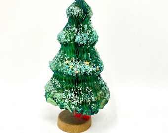 Vintage Honeycomb Christmas Tree, Flocked Crepe Paper, Wooden Base