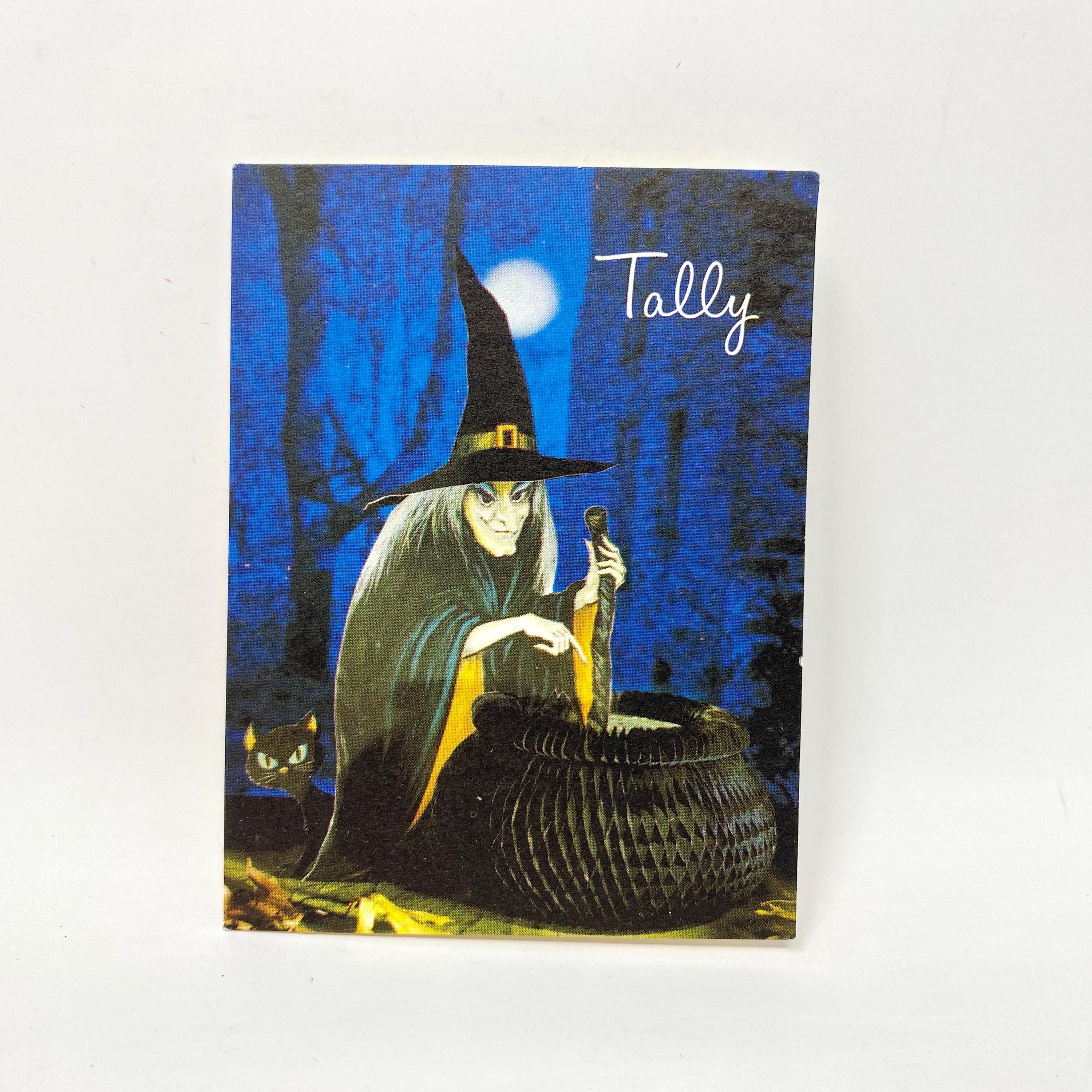 Vintage Halloween Witch, Bridge Tally, Black Cat Cauldron, Card Game ...