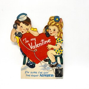 Vintage Valentinstag Karte, Sailor und Mädchen am Telefon