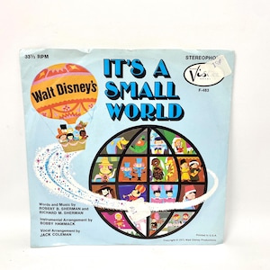 Vintage Walt Disney Children&#39;s Record, It&#39;s A Small World, 33 1/3 RPM Single Vinyl, Vista Records
