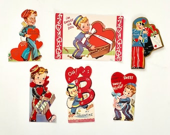 Cartoline di San Valentino vintage, carte fustellate fattorino o fattorino, lotto affare, collezione ISTANTANEA!