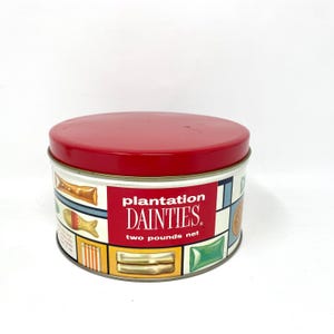Boîte à bonbons vintage, Plantation Dainties, Boîte ronde rouge