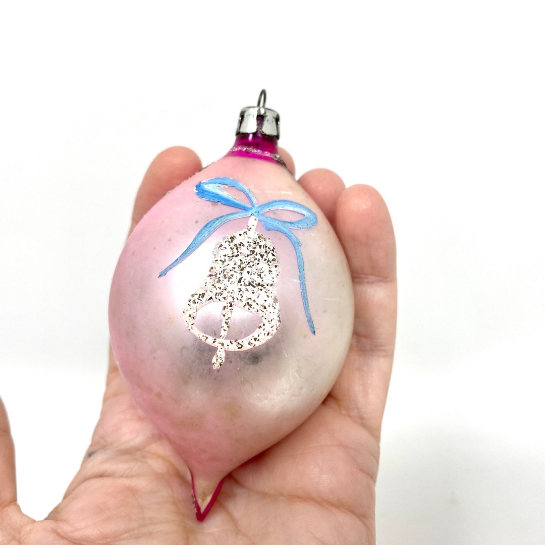 Vintage Pink Mercury Glass CHRISTMAS Tree Ornament, Hand Painted Bell