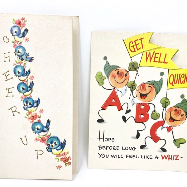 Vintage Get Well Cards, Blue Birds, Vitamin Elves