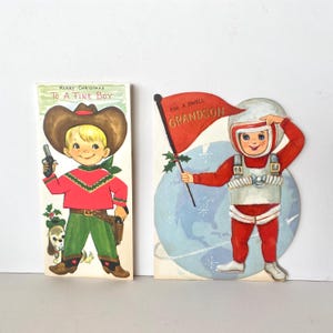 Cartões de Natal Vintage, Cartões Infantis, Menino Espacial, Cowboy e Cachorro