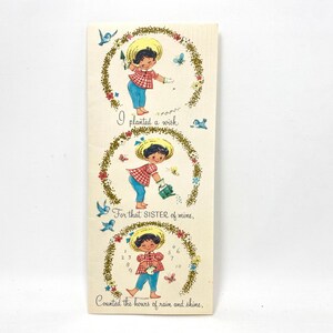 Cartão de aniversário vintage para irmã, cartão de felicitações de jardinagem, NOS Novo Estoque Antigo