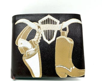 Vintage Western Leather Wallet, Cowboy Boots, Longhorn Horns