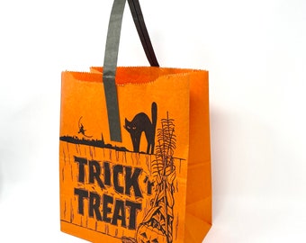 LARGE Vintage Halloween Treat or Treat Bag, Shopping Bag, Black Cat Jack-O-Lantern