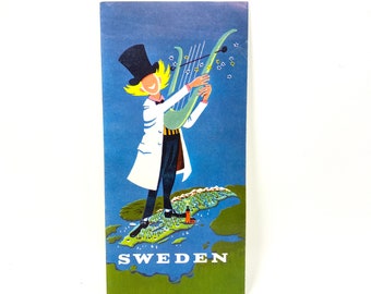 Vintage Sweden Map, Swedish Guide, Midcentury Illustrations