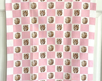 Vintage Tea Towel, Walnuts Nuts, Pink Martex Dry Me Dry Textile, Crochet Trim Edges