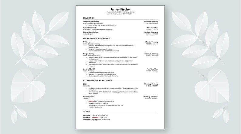 Harvard Style Cv/resume Template - Etsy