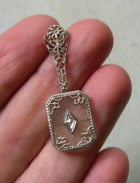 Antique 1930's Art Deco 14K White Gold Camphor Gl… - image 7