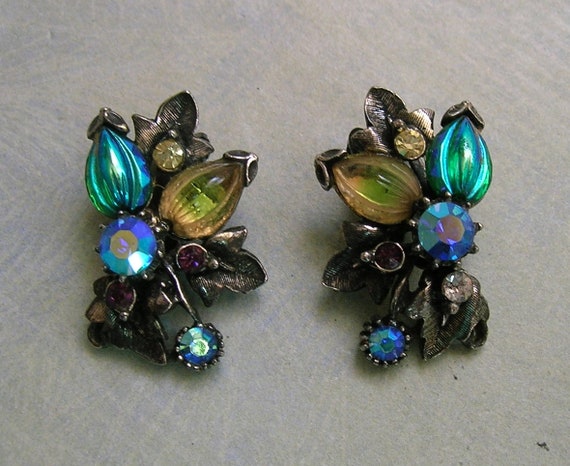 Vintage Florenza Art Glass Clip On Earrings, 1950… - image 1