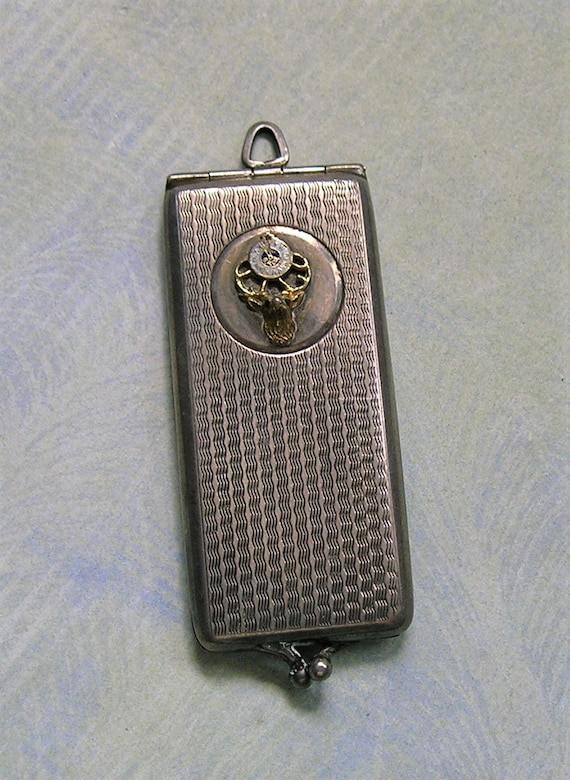 Antique Sterling 1920's Elk's Locket, Sterling Art Deco Locket, Old Sterling Elks Locket, Hello Bill Locket, Sterling Money Holder (#2601)