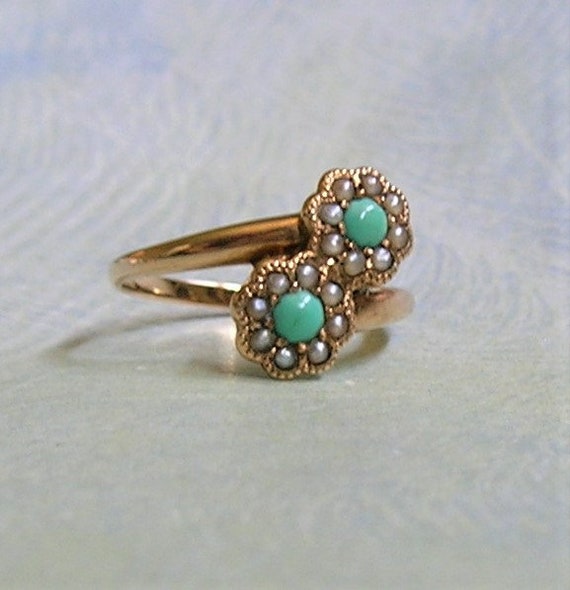 Antique Victorian 14K Gold Turquoise and Half Pear