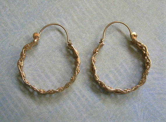 Vintage 14K Gold Basket Weave Hoop Earrings, Old … - image 4