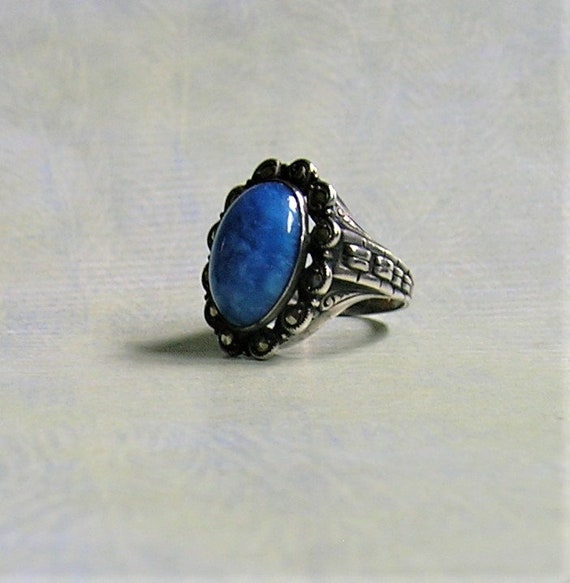 Vintage Art Deco Sterling Silver, Blue Glass and … - image 4