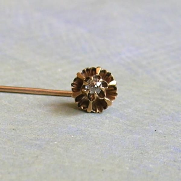 Antique 10K Gold Stick Pin With Diamond, Gold Stickpin with Diamond, Antique 10K Gold Stickpin for Repurpose (#4949)