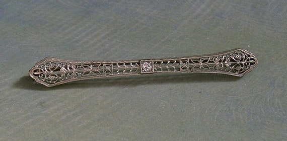 Antique Edwardian 14k White Gold and Diamond Bar … - image 8