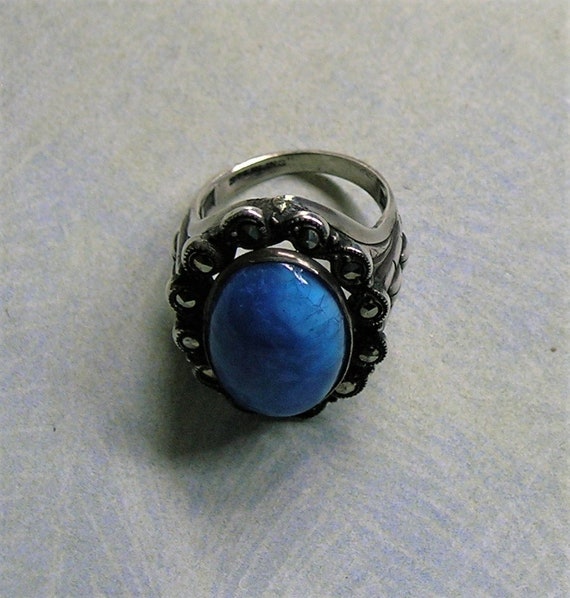 Vintage Art Deco Sterling Silver, Blue Glass and … - image 5