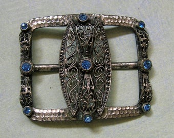 Unusual Vintage Czech Filigree Belt Buckle, Old Belt Buckle, Vintage Czech Buckle (#2713)