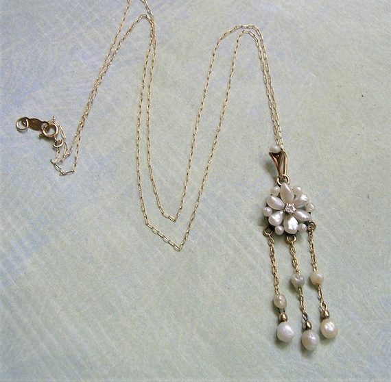 Antique 10K Gold Lavaliere Pendant With Pearls an… - image 2