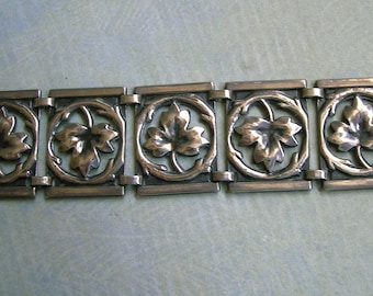 Vintage Sterling 1940's Leaf Bracelet, 1940's Sterling  Bracelet, Vintage Sterling Bracelet, Sterling Leaf Bracelet (#4252)