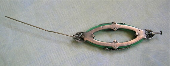 Antique French Art Deco Sterling and Paste Brooch… - image 5