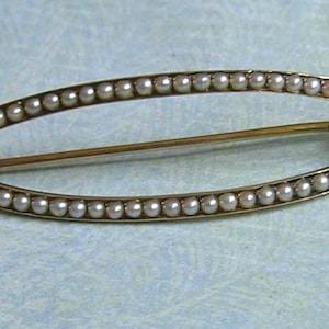 Antique Victorian 14K Gold Seed Pearl Oval Brooch Pin, Old Half Pearl Pin Brooch, Conversion Jewelry (#4542)