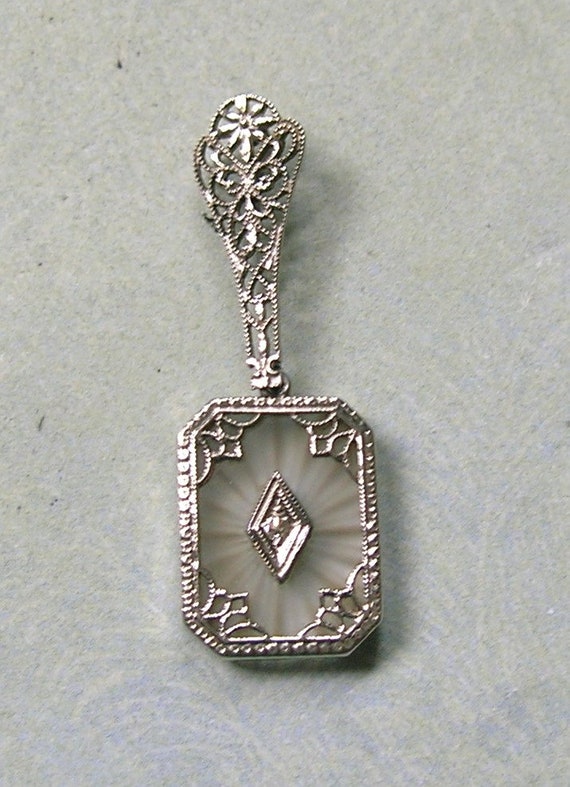 Antique 1930's Art Deco 14K White Gold Camphor Gl… - image 5