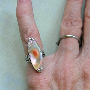 Antique Sterling Abalone Blister Pearl Ring, Vintage Sterling Silver Blister Pearl Ring, Cocktail Ring 4050 image 2