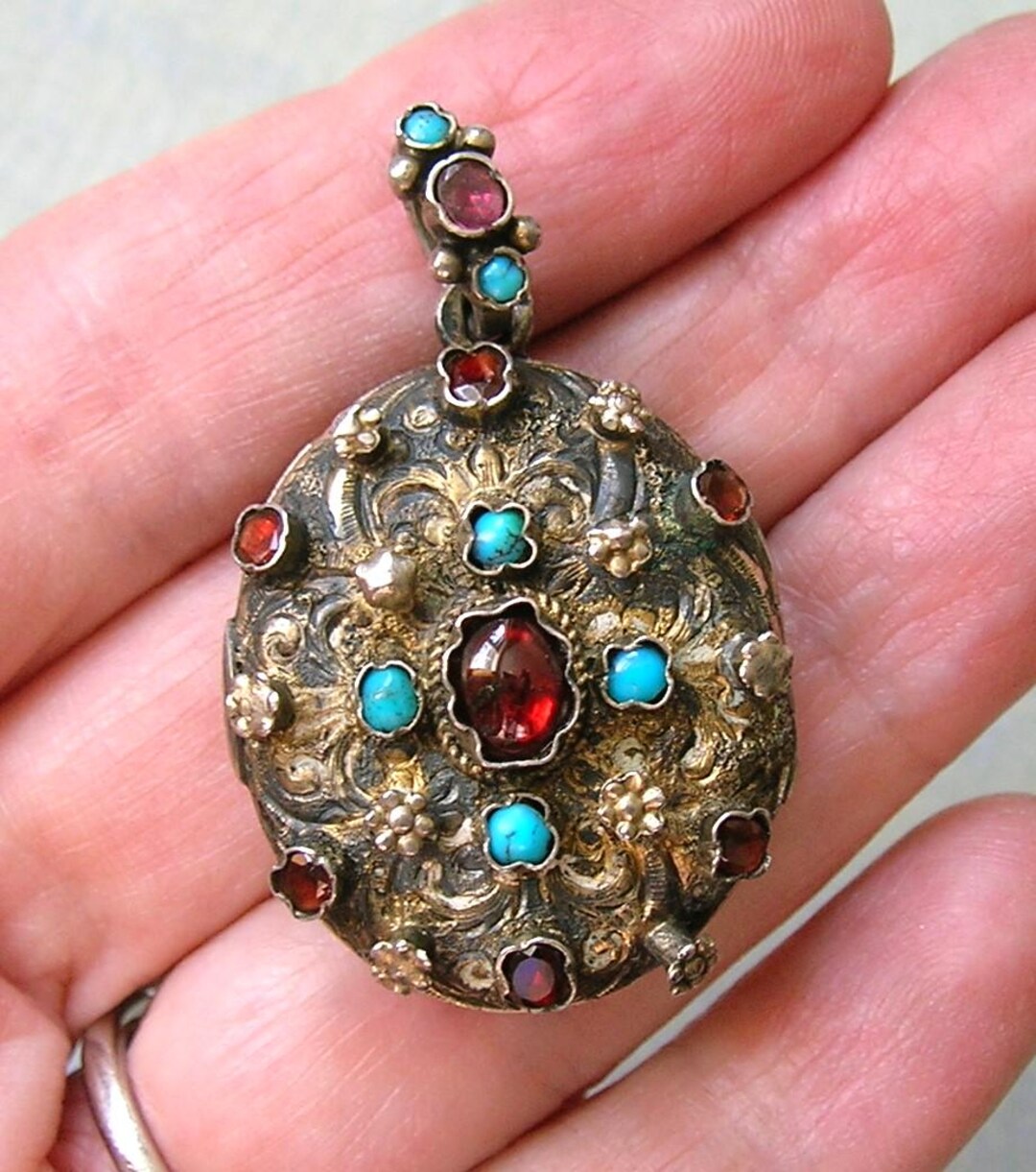 Antique Austro Hungarian Locket, Silver Locket With Turquoise and ...