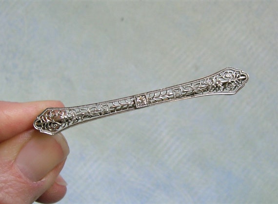 Antique Edwardian 14k White Gold and Diamond Bar … - image 6