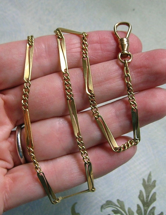 Antique 14K Yellow Gold 1920's Watch Chain, Old 14
