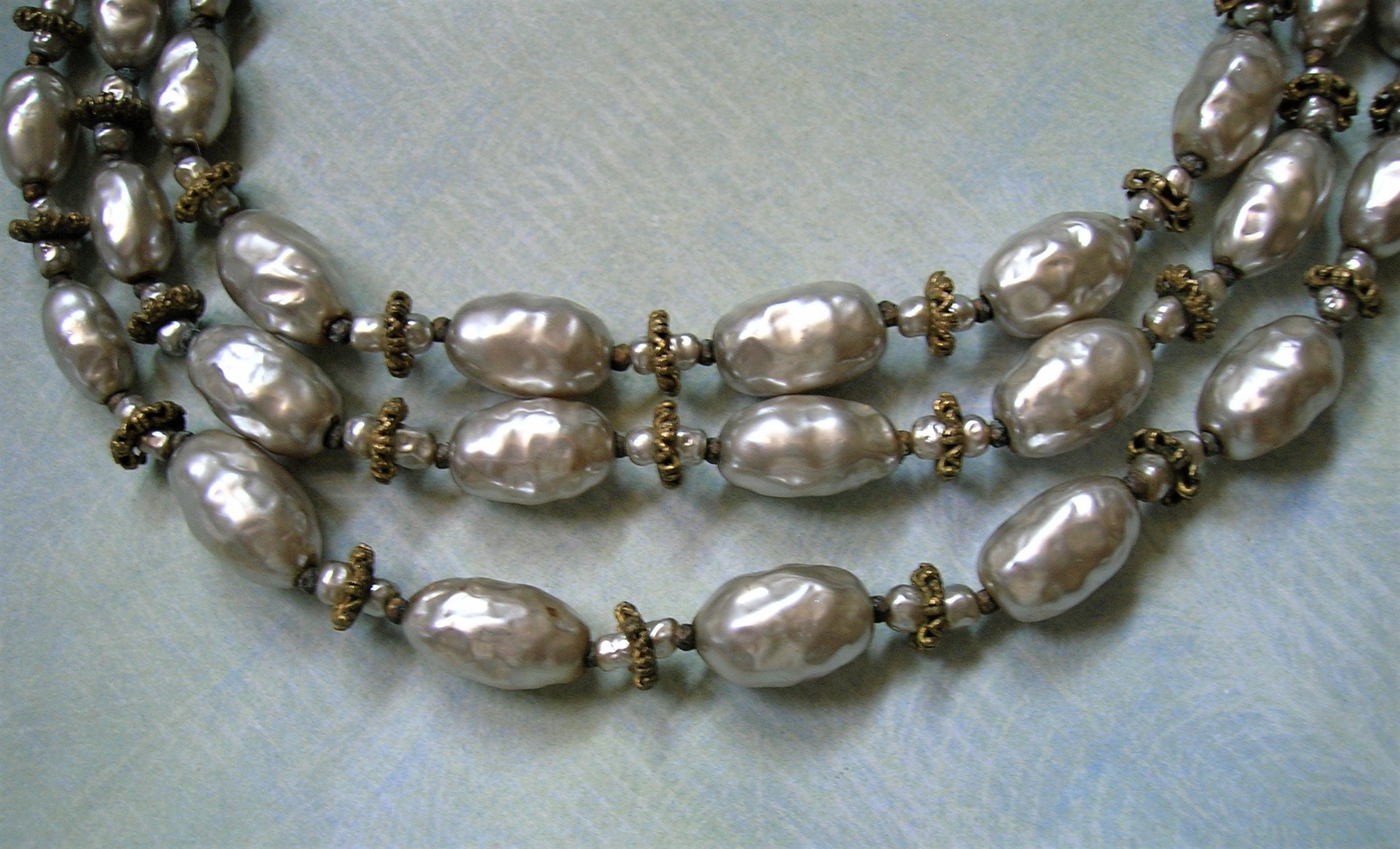 Vintage Miriam Haskell 3-Strand Pearl Collar Necklace – Recess