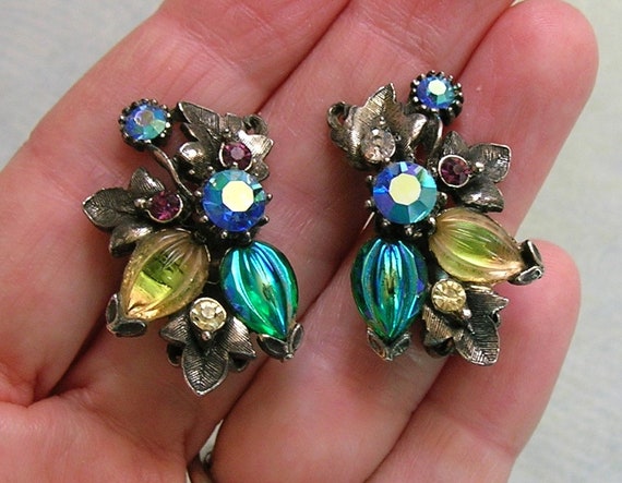 Vintage Florenza Art Glass Clip On Earrings, 1950… - image 2