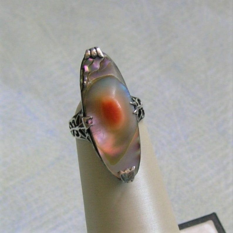 Antique Sterling Abalone Blister Pearl Ring, Vintage Sterling Silver Blister Pearl Ring, Cocktail Ring 4050 image 5