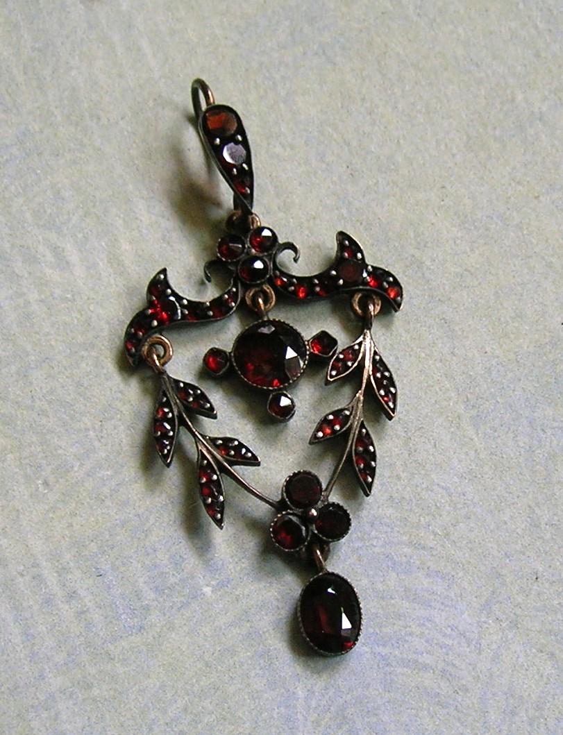 RESERVED for CAROL ANN - Antique Victorian Bohemian Garnet Lavaliere Pendant, Old Garnet Pendant, Bohemian Garnet Pendant Necklace (#4635)