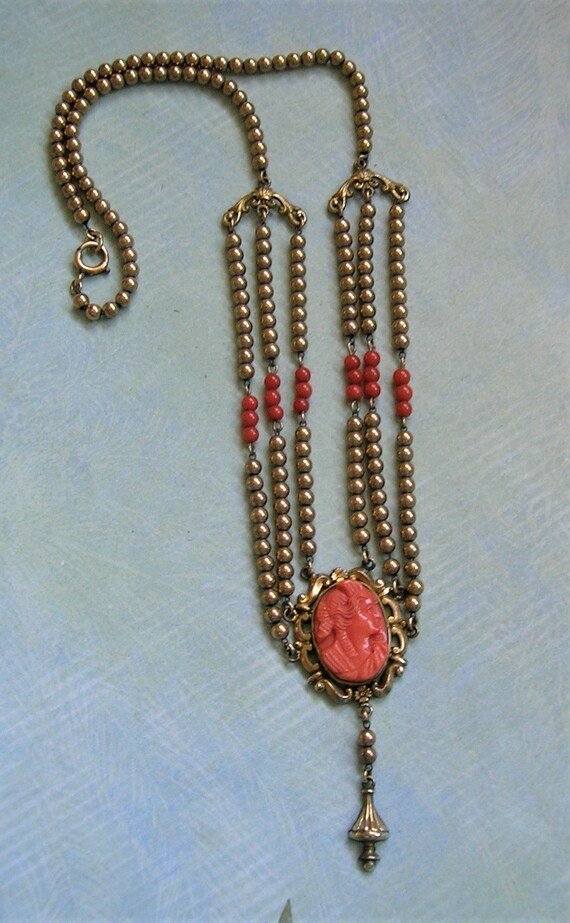 Antique Victorian Festoon Cameo Necklace, Old Festoon… Gem