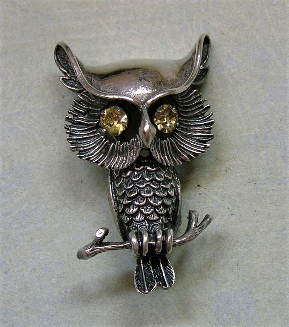 Vintage Beau Sterling Silver Owl Brooch Pin Old Silver Owl Brooch