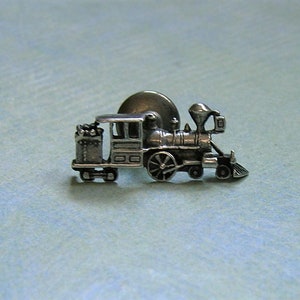 Vintage Sterling Silver Train Tie Pin, Sterling Tie Pin, Old Train Tie Tack, Unusual Tie Tack Pin 3516 image 1