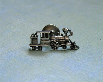 Vintage Sterling Silver Train Tie Pin, Sterling Tie Pin, Old Train Tie Tack, Unusual Tie Tack Pin (#3516)