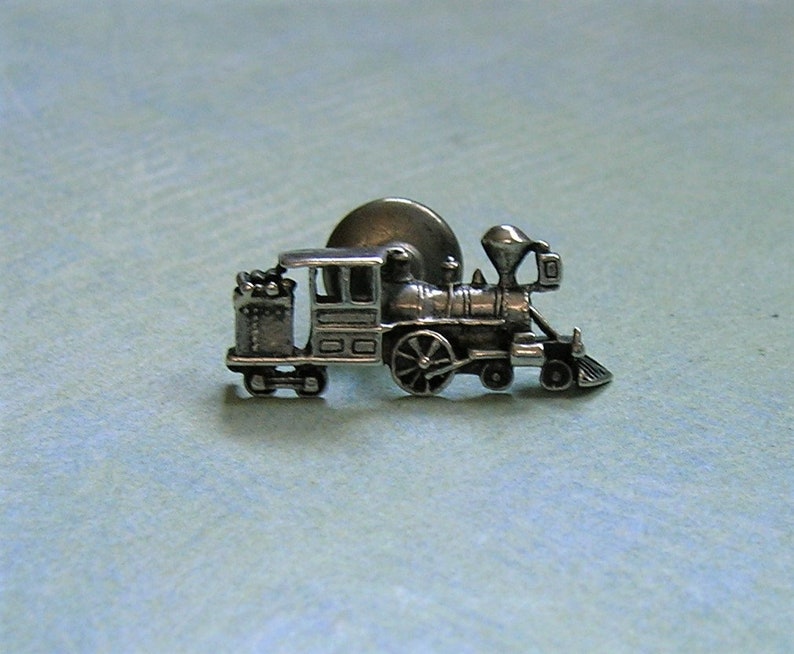 Vintage Sterling Silver Train Tie Pin, Sterling Tie Pin, Old Train Tie Tack, Unusual Tie Tack Pin 3516 image 1