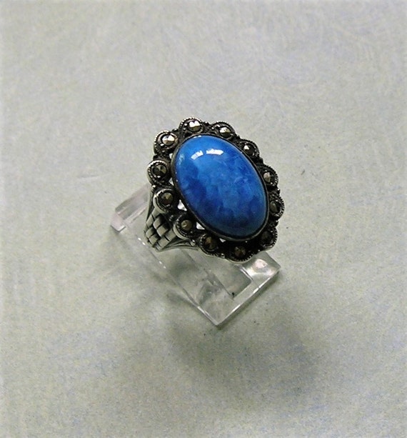 Vintage Art Deco Sterling Silver, Blue Glass and … - image 10