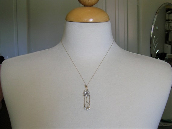 Antique 10K Gold Lavaliere Pendant With Pearls an… - image 3