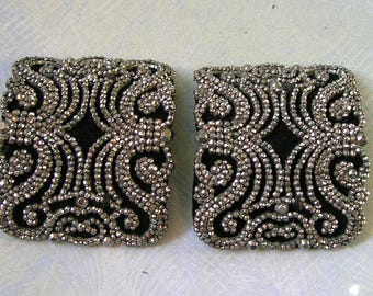 Pair of Antique French Cut Steel Shoe Buckle Clips, Cut Steel Buckle, Antique Cut Steel Clips (#4714)