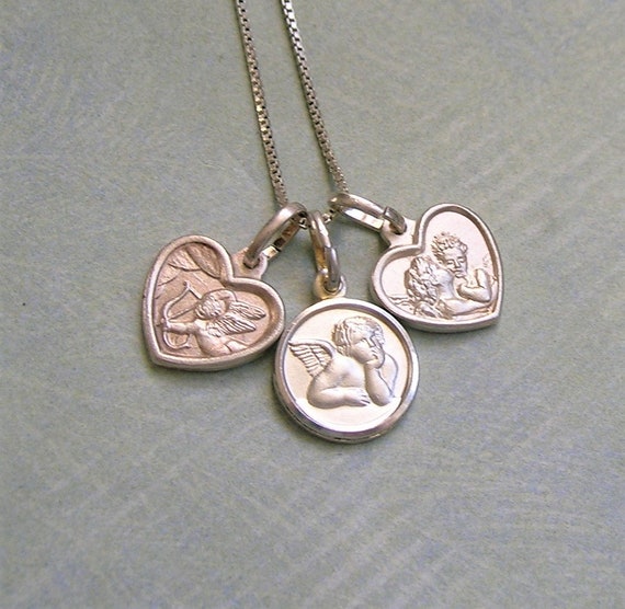 Vintage Sterling Italian Cherub Charm Necklace, Vi