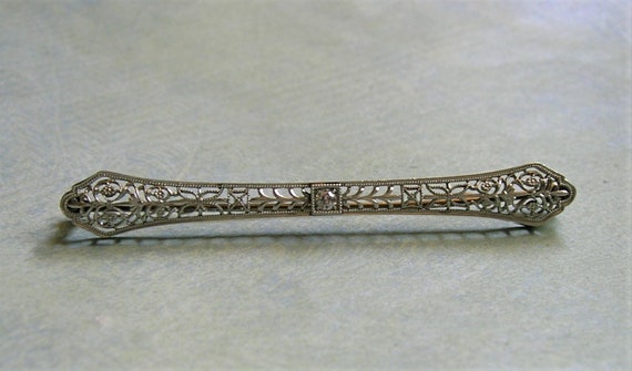 Antique Edwardian 14k White Gold and Diamond Bar … - image 4